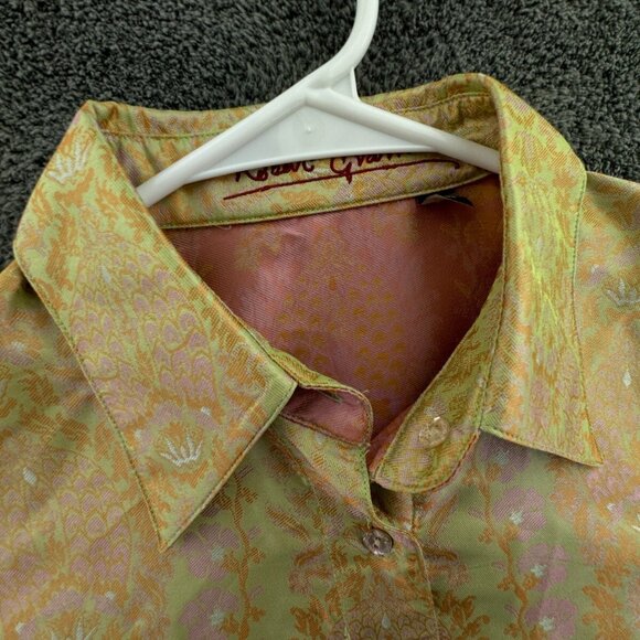 Robert Graham Women Shiny Floral Print Button Up Small Shirt Green Pink L/S - Picture 6 of 16